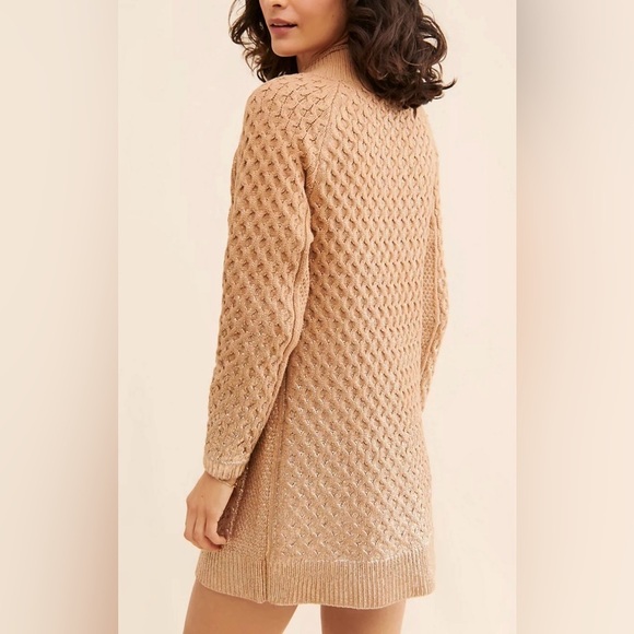 Anthropologie Pilcro Fisherman Tunic Sweater Dress Large Tan & Gold Chunky Knit - Picture 4 of 14